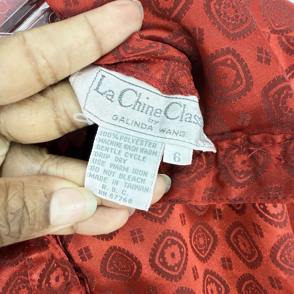 Vintage La Chine Classic by Galinda Wang Women’s Red Blouse Size 6 - Picture 9 of 16